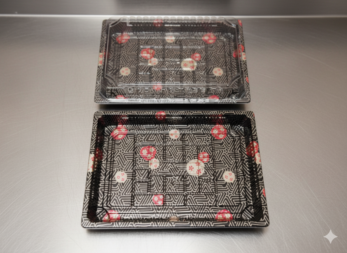 025 Sushi Container, Sakura Pattern 504 SETS / Case (504 Trays, 504 Lids) (42 × 12 PKS)