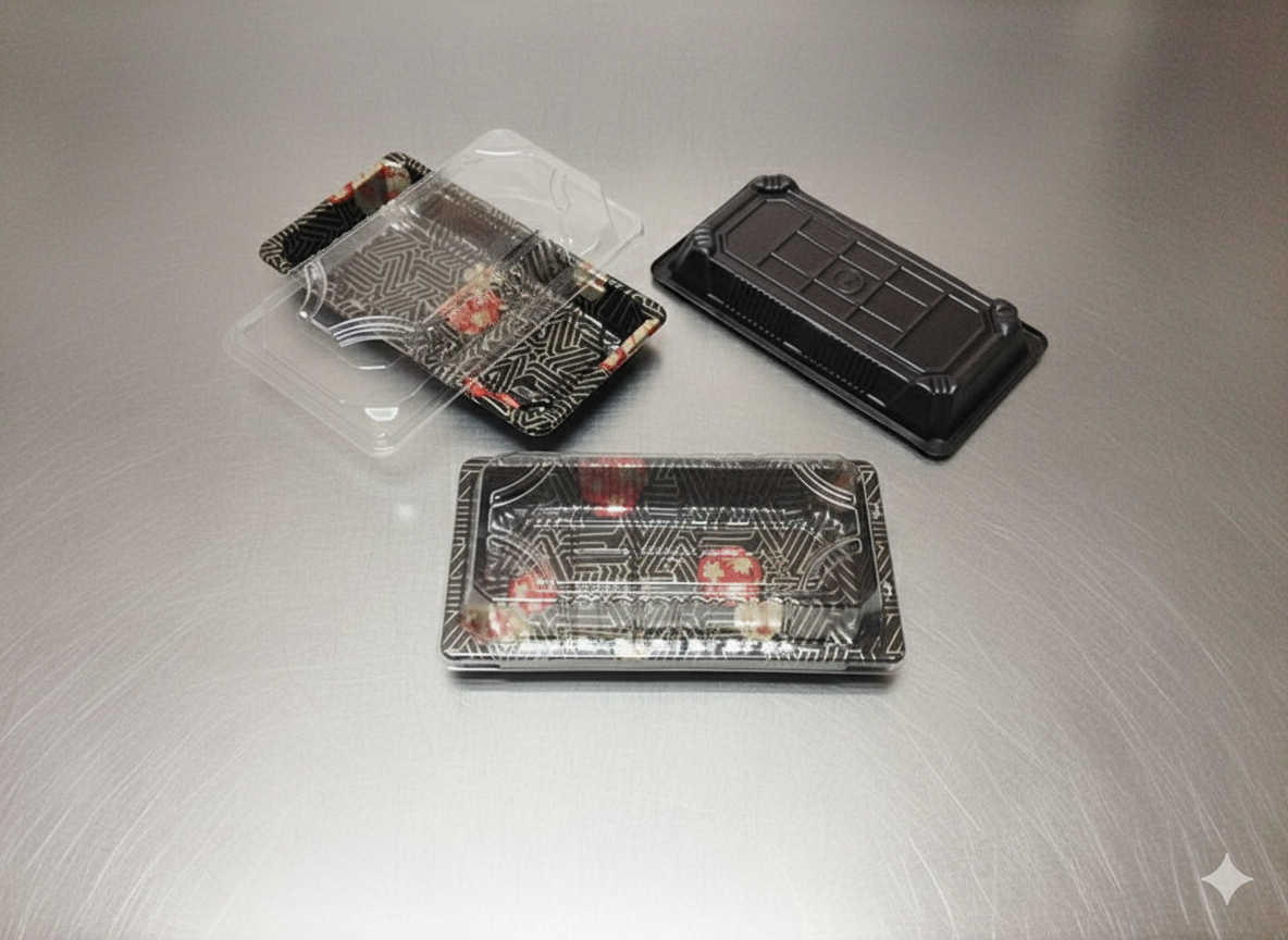 0.6 Standard Appetizer Tray (PS), Sushi Container, Sakura Pattern 1500 SETS / Case (1500 Trays, 1500 Lids) (50 × 30 PKS)