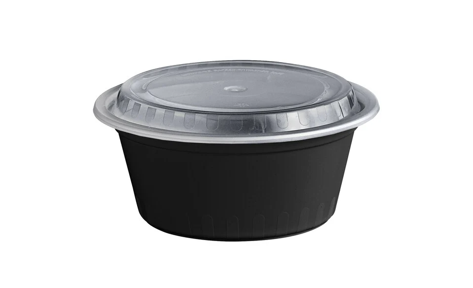 JN Corp 48 oz. Black Round Microwavable Super Heavy-Duty Food Bowls w/ Lids (150-Count Case)
