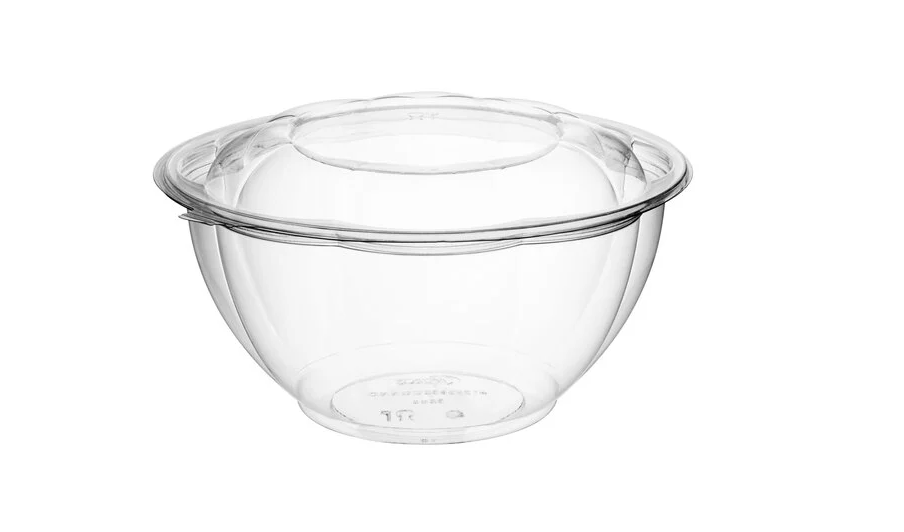 32 oz. Clear Plastic Salad Bowl with Lid - 150/Case