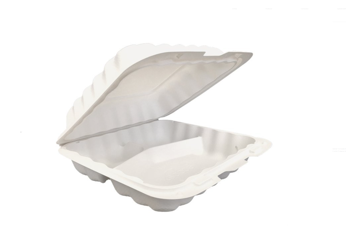 (241) ≈7.5"×7.5"x2.75" Inch Ivory White PP Container - 3 Compartment (150/Case) - Low Profile (241)