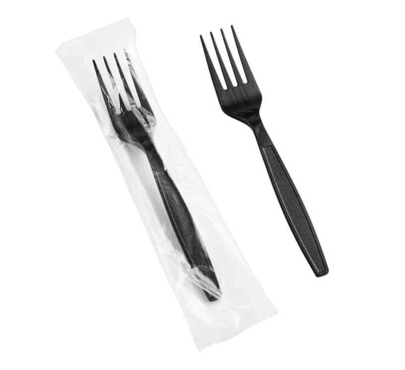 Heavy Weight Disposable Black Forks - Individually Wrapped, 1,000/Case