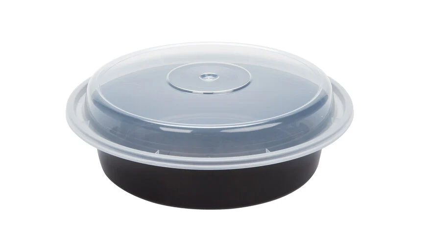 Tiger Brand Heavy-Duty 24 oz. Black Round Microwavable Takeout Food Containers with Lids (150-Count Case)