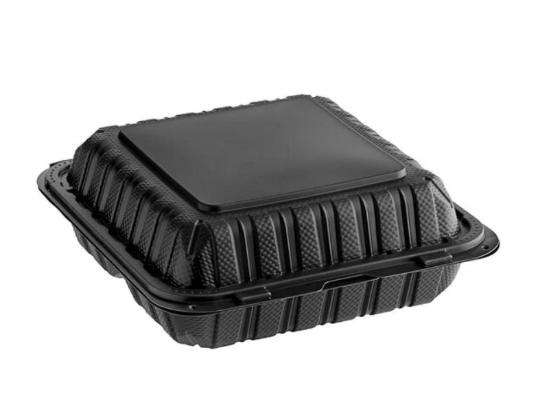 8x8 Inch Black PP Container - 3 Compartment (150/Case)