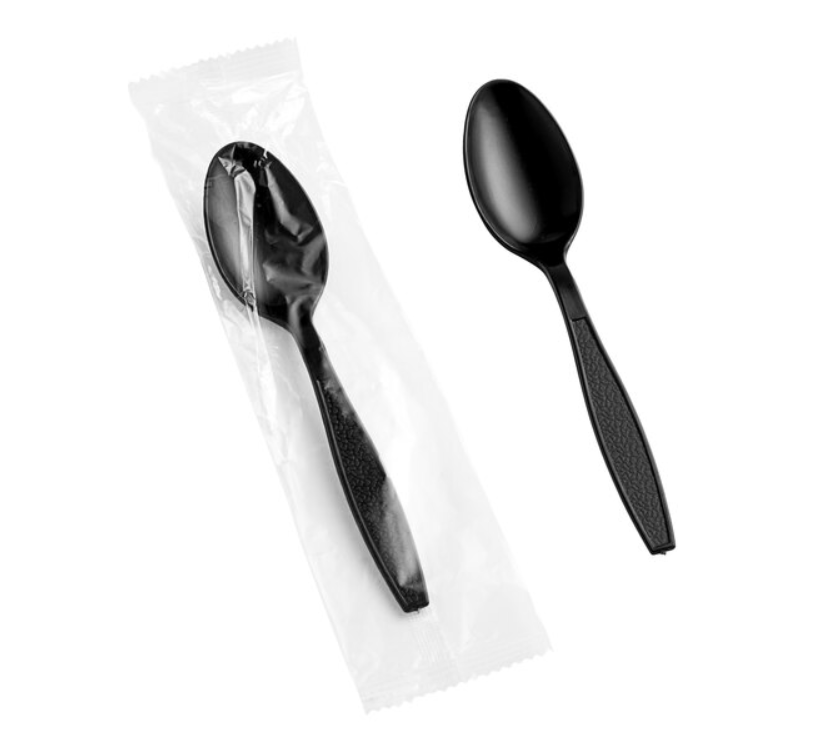 Heavy Weight Disposable Black Spoons - Individually Wrapped, 1,000/Case