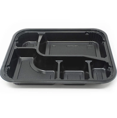 305 Microwavable Bento Box Container, Black 252 SETS / Case (252 Trays, 252 Lids)