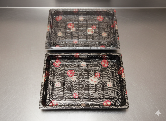 025 Sushi Container, Sakura Pattern 504 SETS / Case (504 Trays, 504 Lids) (42 × 12 PKS)