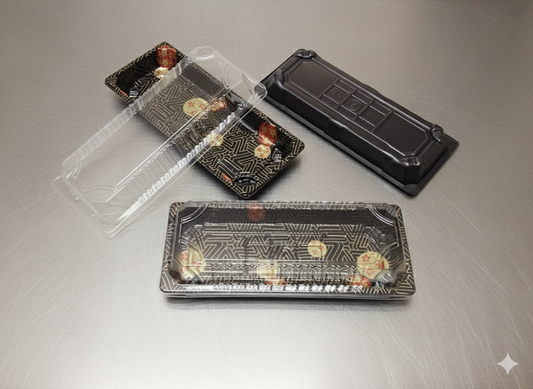 001 Sushi Container, Sakura Pattern 1400 SETS / Case (1400 Trays, 1400 Lids) (50 × 28 PKS)