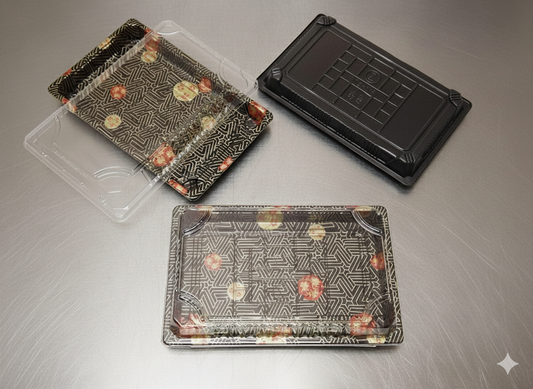 010 Sushi Container, Sakura Pattern 1200 SETS / Case (1200 Trays, 1200 Lids) (50 × 24 PKS)