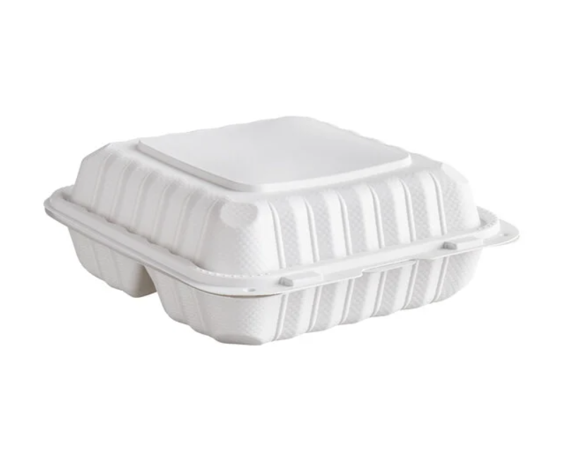 9x9 Inch Ivory White PP Container - 3 Compartment (150/Case)