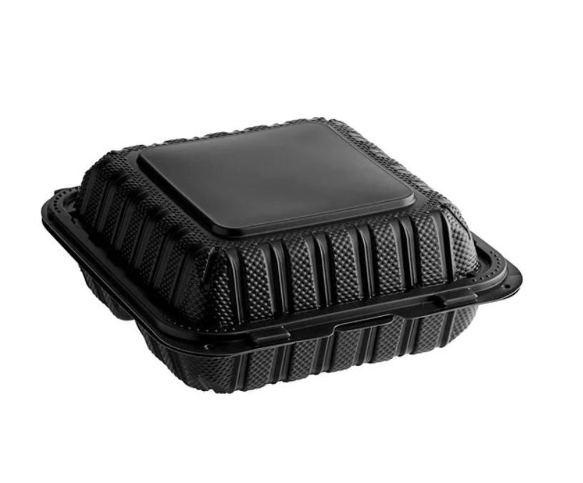 8x8 Inch Black PP Container - 1 Compartment (150/Case)