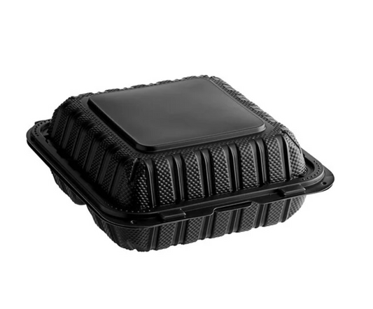 9x9 Inch Black PP Container - 3 Compartment (150/Case)