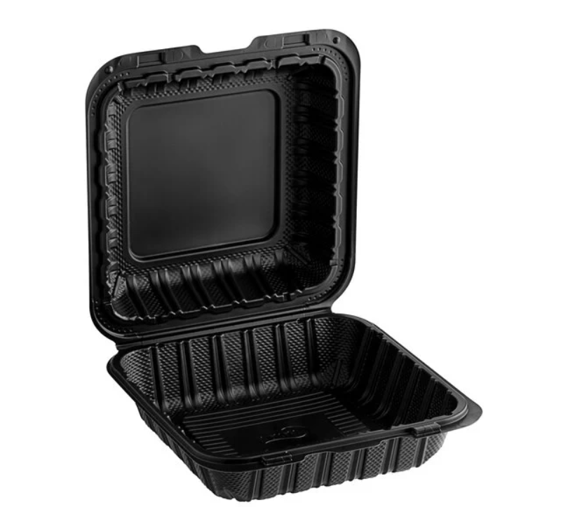 8x8 Inch Black PP Container - 1 Compartment (150/Case)