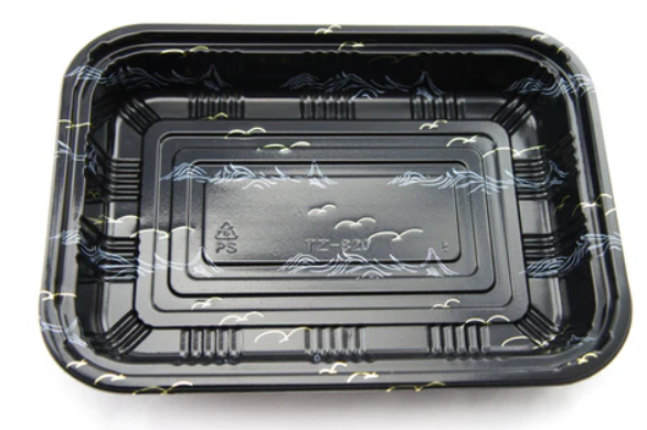 820 Large Entree Tray, Sushi Container  ( Kamome Bird ) (240 Sets) 600 SETS / Case (240 Trays, 240 Lids) ≈10.5" × 7.5" × 1.7" (L×W×H)