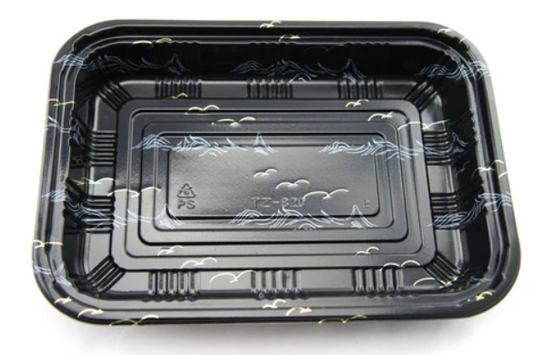 820 Large Entree Tray, Sushi Container  ( Kamome Bird ) (240 Sets) 600 SETS / Case (240 Trays, 240 Lids) ≈10.5" × 7.5" × 1.7" (L×W×H)
