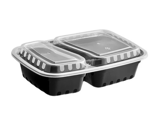 Tiger Brand 8288 | 30 oz. 2-Compartment Heavy-Duty PP Rectangular Takeout Container Combo (150 Sets)