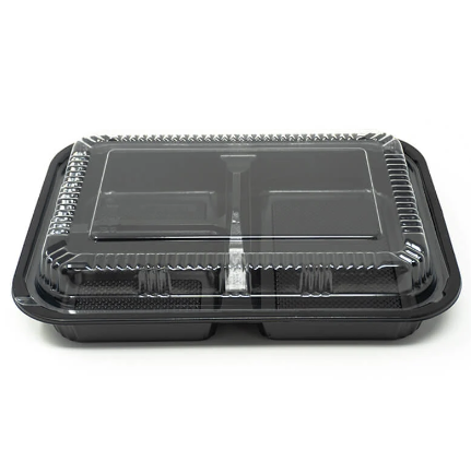 303 Microwavable Bento Box Container, Black 270 SETS / Case (270 Trays, 270 Lids)