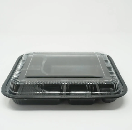 305 Microwavable Bento Box Container, Black 252 SETS / Case (252 Trays, 252 Lids)