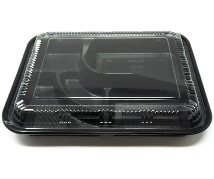 306 Microwavable Bento Box Container, Black 200 SETS / Case (200 Trays, 200 Lids)