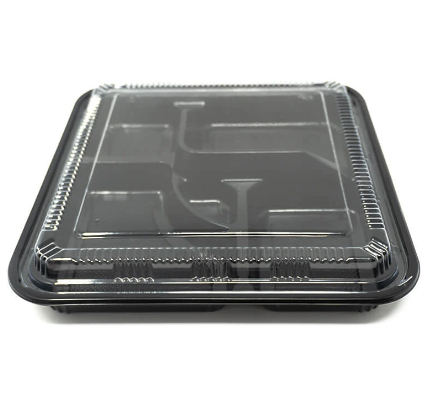 307 Microwavable Bento Box Container, Black 100 SETS / Case (100 Trays, 100 Lids)