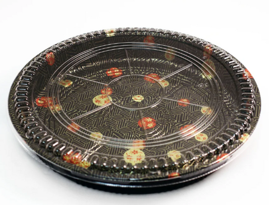 63 Sushi Party Tray Platter/Roll Container, PS Clear (Sakura) 60 SETS / Case (60 Trays, 60 Lids)