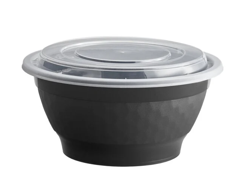 Tiger Brand 36 oz. Black Round Microwavable Bowl & Lid Set (150 Count, Heavy Weight)