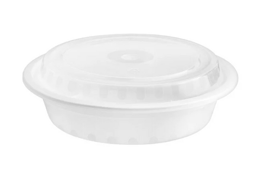 Tiger Brand Heavy-Duty 28 oz. White Round Microwavable Takeout Food Containers with Lids (150-Count Case)