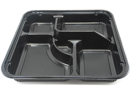 307 Microwavable Bento Box Container, Black 100 SETS / Case (100 Trays, 100 Lids)